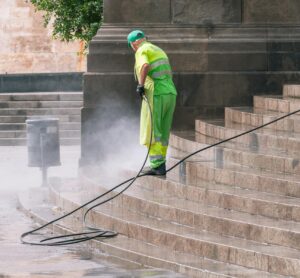 Electric pressure washer safety features highlighting auto-shutoff system and proper usage techniques